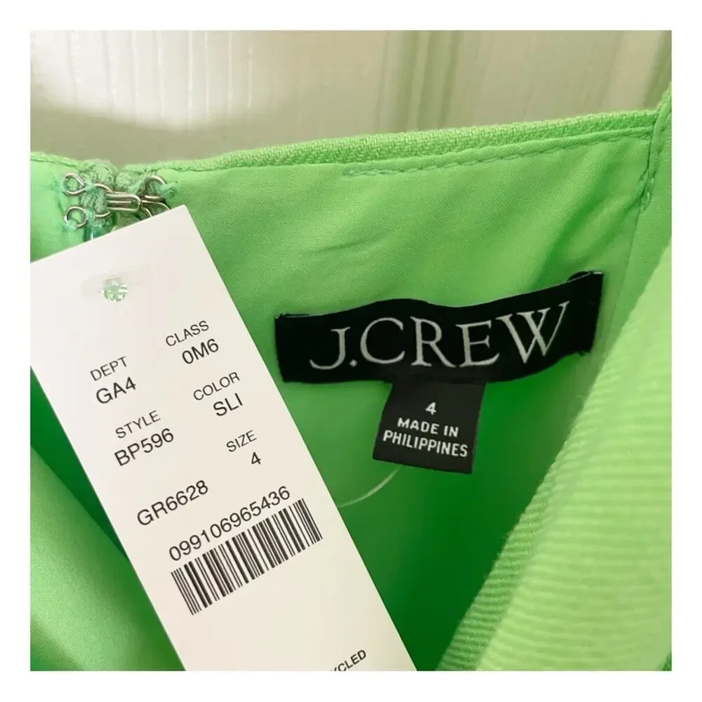 J. Crew Lime Green V-neck Midi Dress Puff Sleeve Linen Blend NWT Sz 4